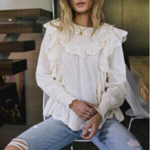 Edith Ruffle Blouse in Cream